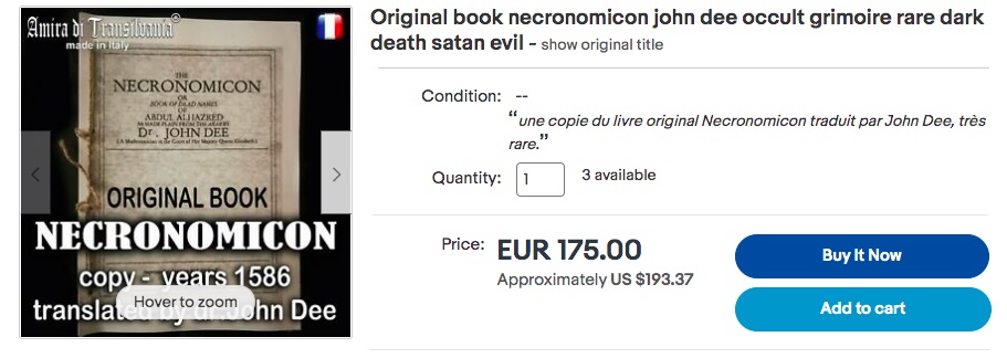 A facsimile of the Necronomicon for sale on eBay for €175.00